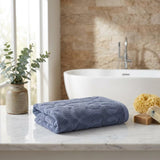 Set of Two Navy Blue Floral Turkish Cotton 30" X 16" Hand Towels
