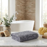 Set of Two Dark Gray Floral Turkish Cotton 30" X 16" Hand Towels