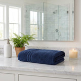 Set of Two Navy Blue Turkish Cotton 66" X 35" Bath Sheet