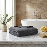Set of Two Dark Gray Polka Dots Turkish Cotton 30" X 16" Hand Towels
