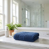 Set of Three Navy Blue Greek Key Turkish Cotton 30" X 16" Hand Towels