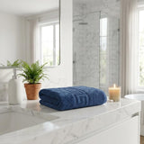 Set of Three Navy Blue Greek Key Turkish Cotton 54" X 27" Bath Towels