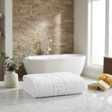 Set of Four White Greek Key Turkish Cotton 30" X 16" Hand Towels
