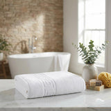 Set of Four White Greek Key Turkish Cotton 54" X 27" Bath Towels