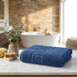 Set of Four Navy Blue Greek Key Turkish Cotton 30" X 16" Hand Towels