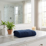 Set of Four Navy Blue Greek Key Turkish Cotton 54" X 27" Bath Towels