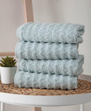 Set of Four Aqua Geometric Turkish Cotton 30" X 16" Hand Towels