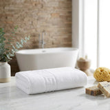 Set of Two White Greek Key Turkish Cotton 60" X 40" Bath Sheet