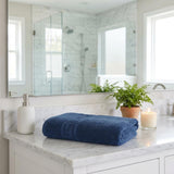 Set of Two Navy Blue Greek Key Turkish Cotton 60" X 40" Bath Sheet