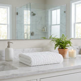 Set of Two White Geometric Turkish Cotton 54" X 27" Bath Towels
