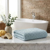 Set of Two Aqua Geometric Turkish Cotton 54" X 27" Bath Towels
