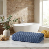 Set of Two Navy Blue Geometric Turkish Cotton 54" X 27" Bath Towels