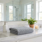 Set of Two Light Gray Geometric Turkish Cotton 54" X 27" Bath Towels