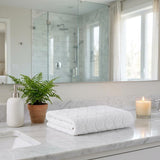 Set of Two White Geometric Turkish Cotton 54" X 27" Bath Towels