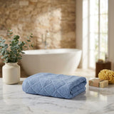 Set of Two Navy Blue Geometric Turkish Cotton 30" X 16" Hand Towels