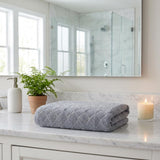 Set of Two Light Gray Geometric Turkish Cotton 54" X 27" Bath Towels