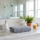 Set of Two Light Gray Geometric Turkish Cotton 30" X 16" Hand Towels