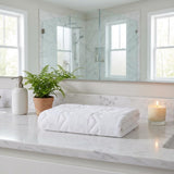 Set of Two White Geometric Turkish Cotton 70" X 40" Bath Sheet