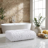 Set of Two White Geometric Turkish Cotton 54" X 27" Bath Towels