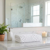 Set of Two White Geometric Turkish Cotton 30" X 16" Hand Towels