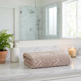 Set of Two Brown Geometric Turkish Cotton 70" X 40" Bath Sheet