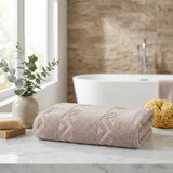 Set of Two Brown Geometric Turkish Cotton 54" X 27" Bath Towels