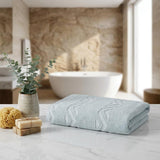 Set of Two Aqua Geometric Turkish Cotton 70" X 40" Bath Sheet