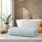 Set of Two Aqua Geometric Turkish Cotton 54" X 27" Bath Towels