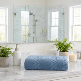 Set of Two Blue Geometric Turkish Cotton 70" X 40" Bath Sheet