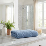 Set of Two Blue Geometric Turkish Cotton 54" X 27" Bath Towels