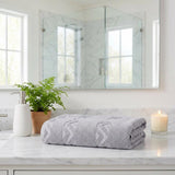 Set of Two Light Gray Geometric Turkish Cotton 54" X 27" Bath Towels