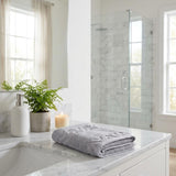 Set of Two Light Gray Geometric Turkish Cotton 30" X 16" Hand Towels