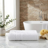 Set of Three White Greek Key Turkish Cotton 60" X 40" Bath Sheet