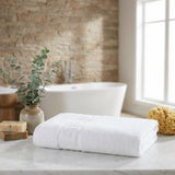 Set of Four White Greek Key Turkish Cotton 60" X 40" Bath Sheet