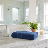 Set of Four Navy Blue Greek Key Turkish Cotton 60" X 40" Bath Sheet