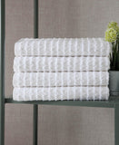 Set of Four White Geometric Turkish Cotton 54" X 27" Bath Towels