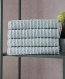 Set of Four Aqua Geometric Turkish Cotton 54" X 27" Bath Towels