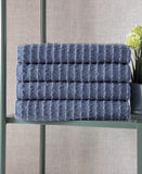 Set of Four Navy Blue Geometric Turkish Cotton 54" X 27" Bath Towels