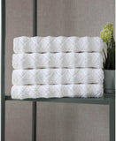 Set of Four White Geometric Turkish Cotton 54" X 27" Bath Towels