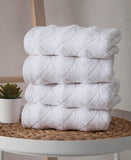 Set of Four White Geometric Turkish Cotton 30" X 16" Hand Towels