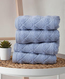 Set of Four Blue Geometric Turkish Cotton 30" X 16" Hand Towels