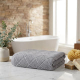 Set of Four Gray Geometric Turkish Cotton 30" X 16" Hand Towels