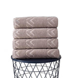 Set of Four Brown Geometric Turkish Cotton 54" X 27" Bath Towels