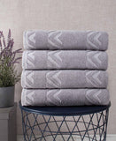 Set of Four Light Gray Geometric Turkish Cotton 54" X 27" Bath Towels