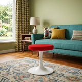 18" Red and White Faux Leather Round Footstool
