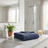 Set of Three Navy Blue Geometric Turkish Cotton Towel Set