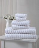 Set of Six White Geometric Turkish Cotton Towel Set