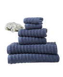 Set of Six Navy Blue Geometric Turkish Cotton Towel Set