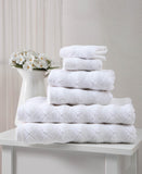 Set of Six White Geometric Turkish Cotton Towel Set