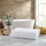 Set of Six White Geometric Turkish Cotton Towel Set